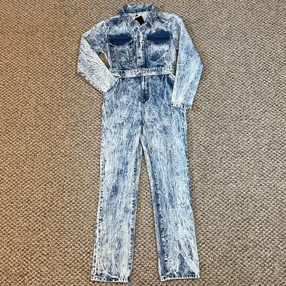 Nasty Gal Pants - Nasty Gal Bleach Dyed Denim Boiler Suit - Blue